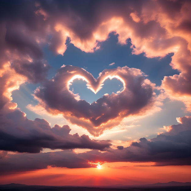 Foto herzförmige wolke mit sonnenuntergang himmel hintergrund valentinstag konzept