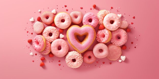 Herzförmiger Donut Valentinstag im Februar Dekorationen für den Tag der Liebe Valentinstag Erdbeer Donut mit rosa Glasur