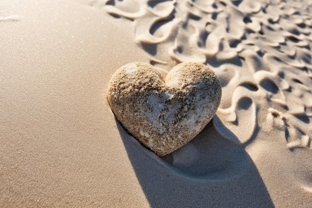 Herzförmiger Stein am Meeresstrand-Liebeskonzept