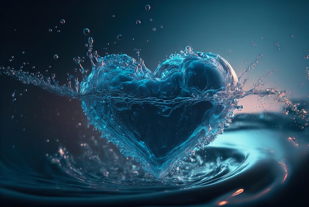 Herzförmiger Wasserstrom mit Blasentropfen spritzt Valentine39s-Tageskonzept Generative KI