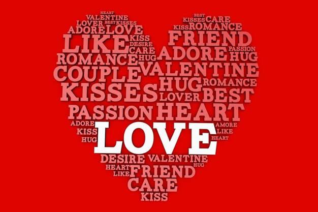Herzform aus Liebesworten Valentinstag 3D-Rendering
