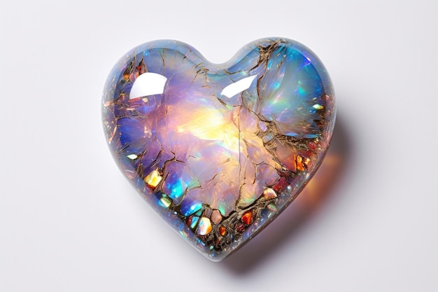 Herzform aus Opal auf weißem Hintergrund Generative KI