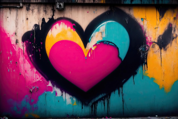 Herzform farbenfrohe Graffiti auf der Wand Hintergrund ai generativ