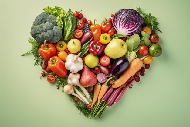 Herzform mit frischem Gemüse auf pastellfarbenem, isoliertem Hintergrund