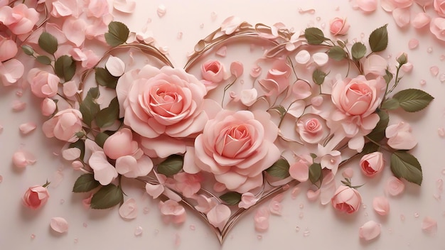 Herzform mit rosa Rosen auf weißem Hintergrund Valentinstagskonzept