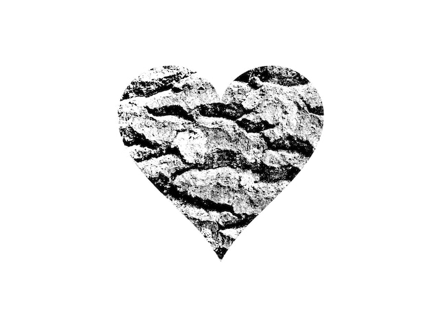Herzform mit schwarzer und weißer Textur auf weißem Hintergrund