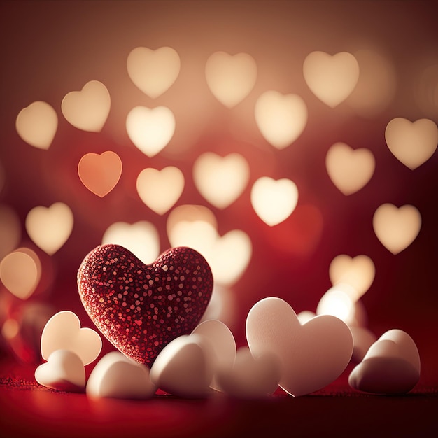 Herzformen auf abstraktem, leicht glitzerndem Hintergrund im Liebeskonzept für den Valentinstag mit süßer und romantischer Verwendung für Kartenbanner
