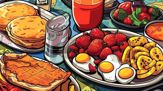 Herzhafte amerikanische Frühstücksverbreitung Fantasie-Konzept Illustrationsgemälde
