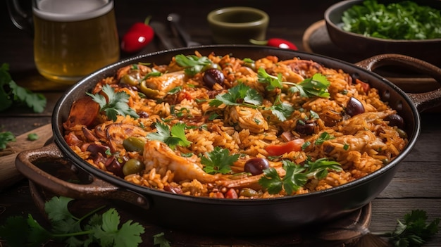 Herzhafte und aromatische mexikanische Paella mit zartem Hühnchen