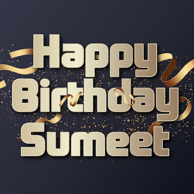 Herzlichen Glückwunsch zum Geburtstag Sumeet Gold Confetti Cute Ballon Card Foto Text Effekt