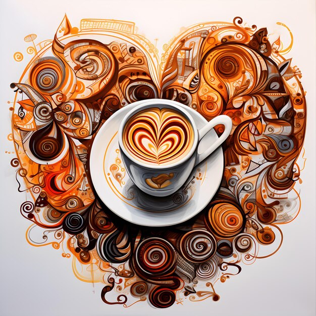 Foto herzliches koffein veranschaulicht den internationalen heimkaffee-tag mit mustern der liebe