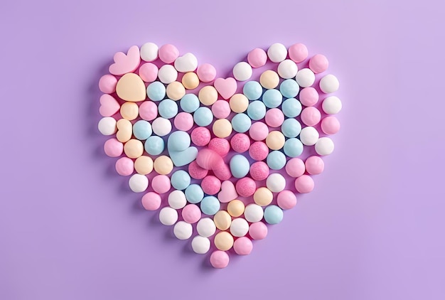 Herzrahmen aus pastellfarbenen Kugeln auf rosa