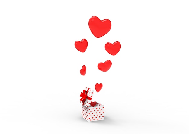 Herzsymbole aus Geschenkbox - 3D-Illustration - Valentinstag