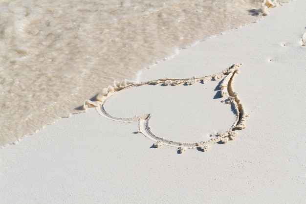 Herzzeichnung am Strand mit Welle.