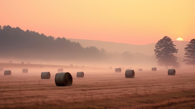 Heuweiden-Abendnebel-Landschaft