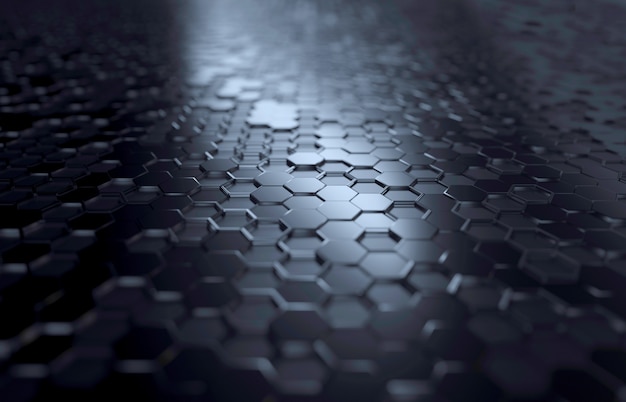 Hexagon Black Background-Perspektive beleuchtet glänzend