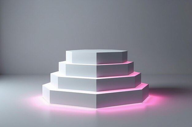 Foto hexagon-piedestal für die anzeige plattform für das design leere produktstand mit lichtglanz 3d-rendering-illustration