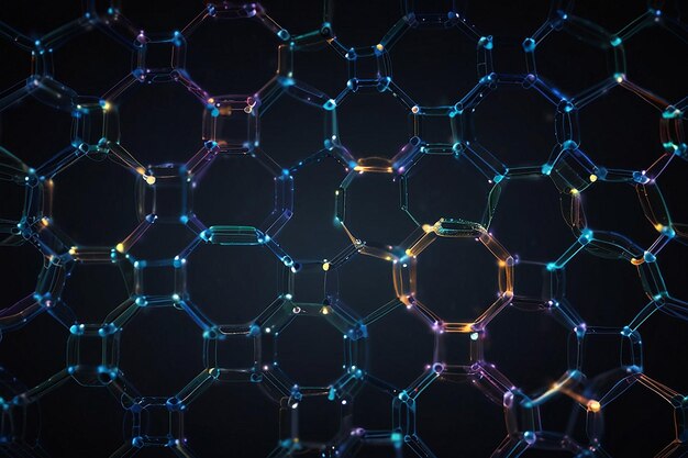 Hexagonal com partículas brilhantes e fluxo de onda para conexão de rede peer-to-peer de fundo Ilustração vetorial