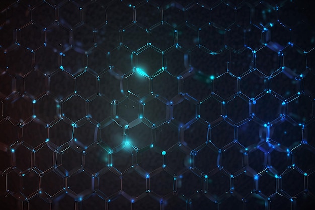 Hexagonal mit leuchtenden Partikeln und Wellenfluss für Peer-to-Peer-Netzwerkverbindungs-Hintergrund Vektorillustration