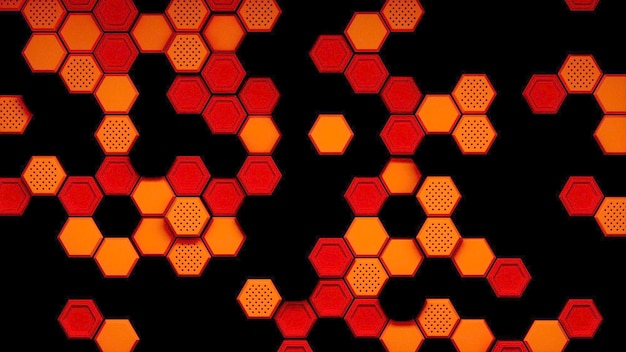 Foto hexagonal naranja rojo negro abstracto