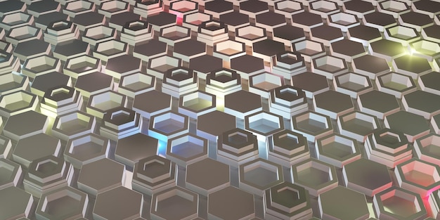 Hexagonales Hintergrundlicht und Neonfarbtechnologie moderner abstrakter Hintergrund 3D-Darstellung