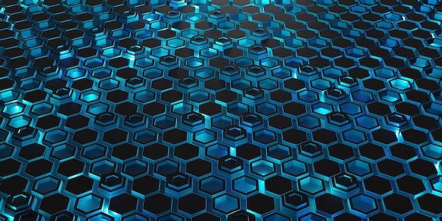 Hexagonales Hintergrundlicht und Neonfarbtechnologie moderner abstrakter Hintergrund 3D-Darstellung