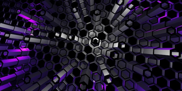 Hexagonales Hintergrundlicht und Neonfarbtechnologie moderner abstrakter Hintergrund 3D-Darstellung