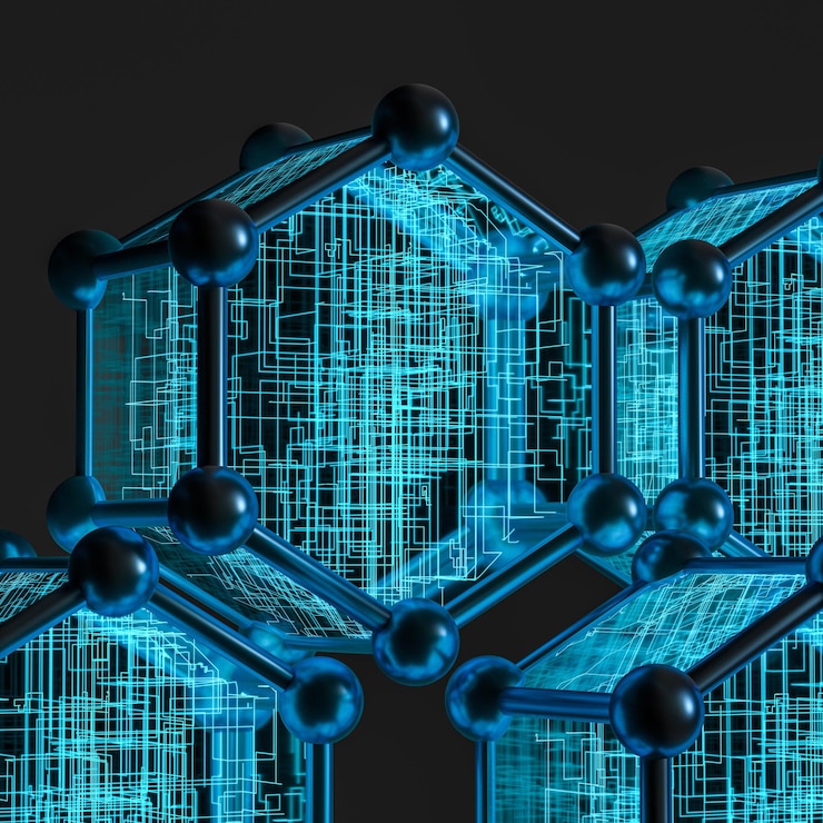 Foto hexágono azul y líneas brillantes cruzaron renderizado 3d