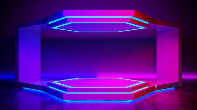 Hexágono estágio abstrato futurista, conceito ultravioleta, render 3d