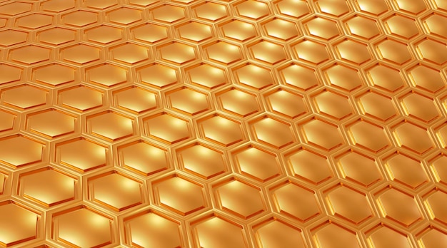 Hexágonos geométricos color metal dorado fondo abstracto de lujo textura de panal dorado render 3d