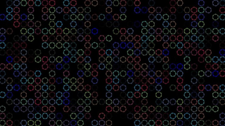 Foto hexágonos intermitentes de colores sobre fondo negro fondo festivo abstracto para publicidad texto de felicitaciones animación de formas dinámicas planas creativas coloridas presentación de negocios bg 3d