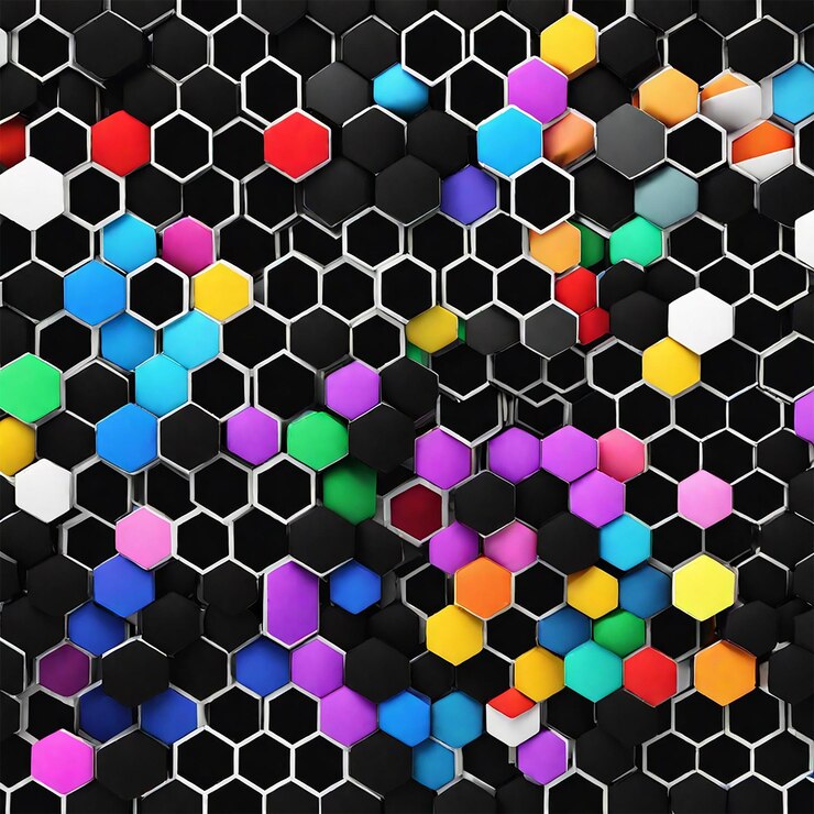 Foto hexágonos negros con colores de verano con rayas de luz imagen de fondo completa realista ultra realista