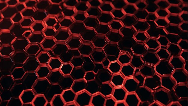 Hexágonos negros con resaltes rojos