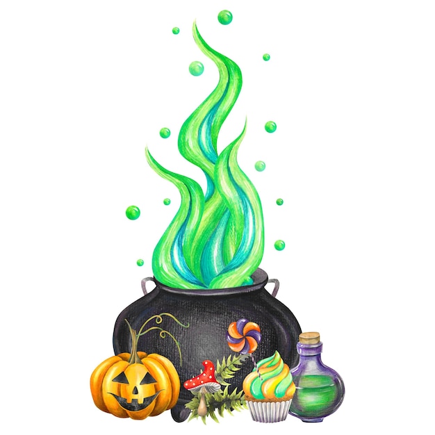 Foto hexentrank und magischer hut halloween-clipart