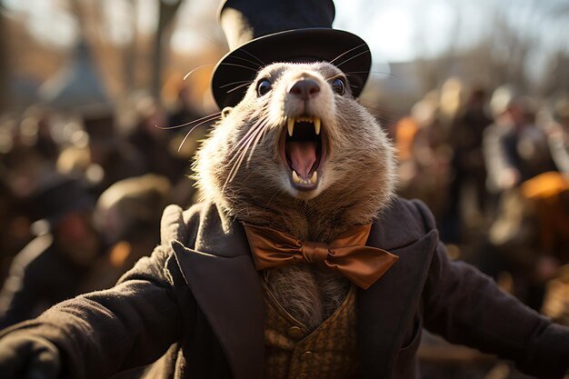 Las hibernaciones terminan el día de la marmota el día del despertar de la marmoneta foto