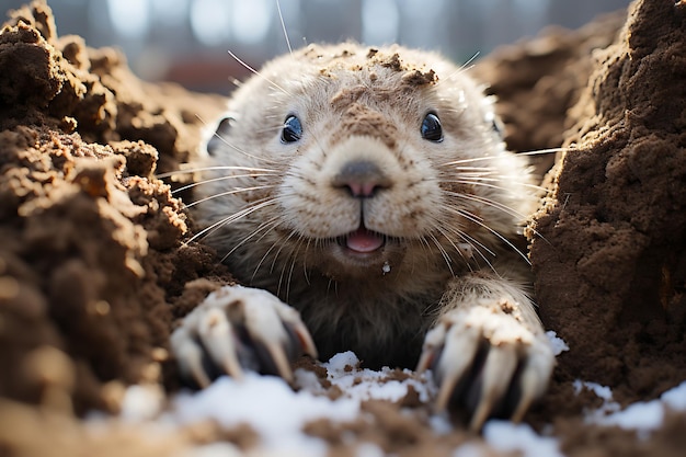 Las hibernaciones terminan el día de la marmota el día del despertar de la marmoneta foto