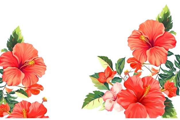 Hibiscus Flower Corner Fronteira em fundo branco IA generativa