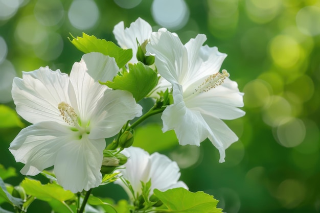 Foto hibiscus syriacus belas flores brancas do jardim japonês em parques ou plantas naturais com verde