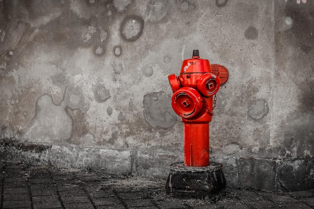 Foto hidrante de fuego rojo contra la pared