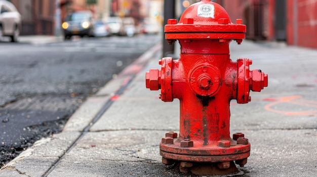Foto hidrante de incendio rojo de época en un entorno urbano para el acceso esencial del departamento de bomberos de emergencia