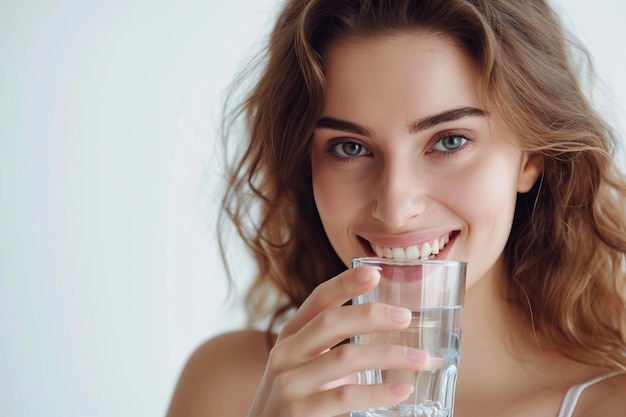 Foto hidratación euforia mujer en postura alegre