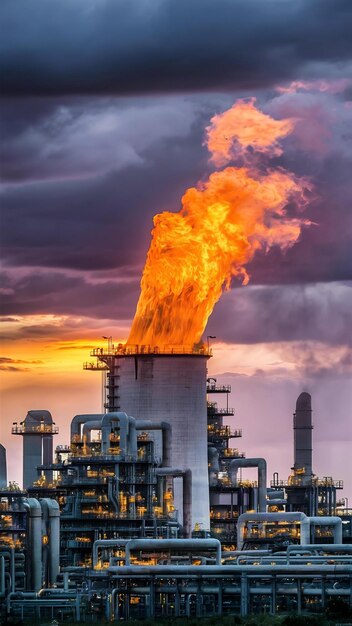 Foto hidrocarburo craqueado por horno industrial en el negocio petroquímico en el fondo del cielo al atardecer manufact