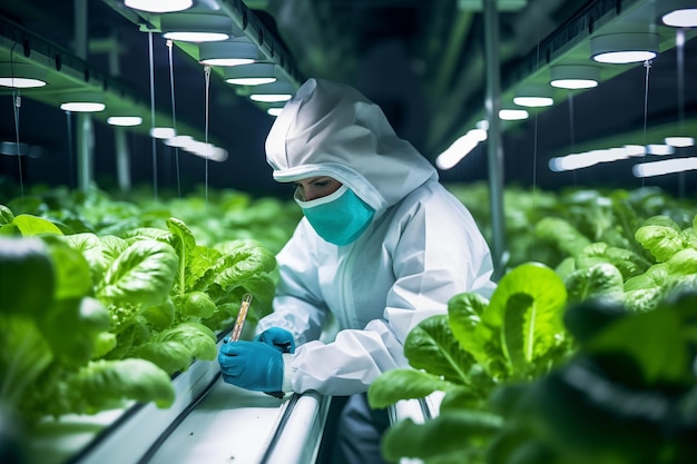 Foto en la hidroponía, el cultivador cuida de las plantas durante todo su desarrollo