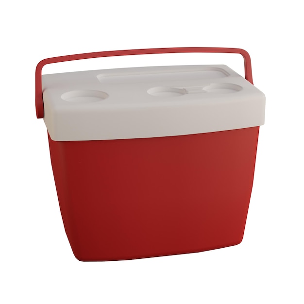 Una hielera roja y blanca con una tapa blanca y la parte inferior tiene una tapa blanca.
