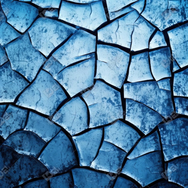 Hielo agrietado con un fondo azul.