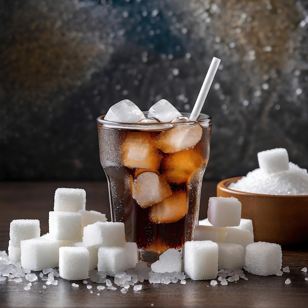 Foto hielo y cubos de azúcar en el lado