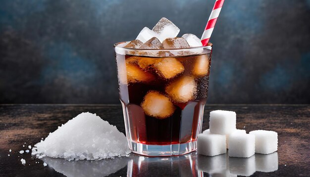 hielo y cubos de azúcar en el lado