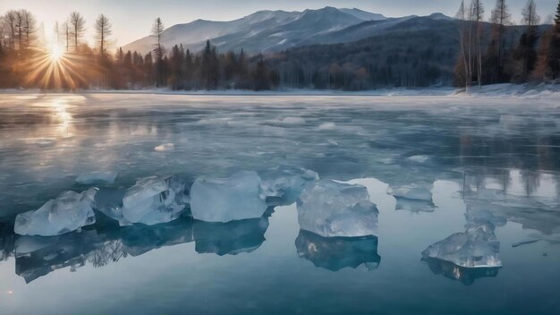 Hielo en estructura de estanque o lago fondo abstracto de la textura del hielo fondo natural