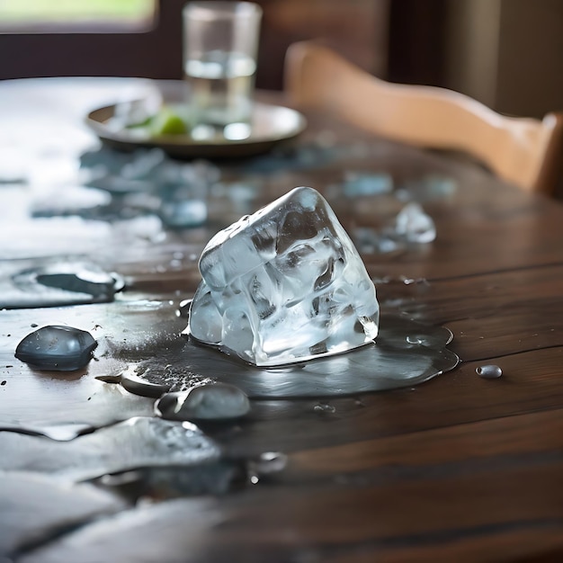 Foto el hielo en la mesa se está derritiendo lentamente generado por la ia