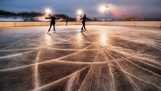 Foto hielo rascado natural en la pista de hielo como textura o fondo para la composición de invierno